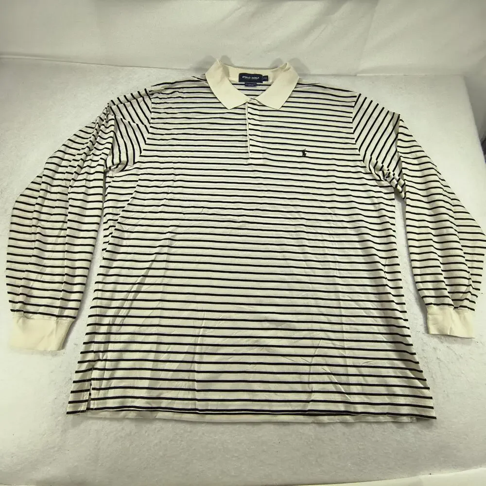 Polo Golf Ralph Lauren Collared Long Sleeve Polo Shirt Mens Size 2XL White Black
